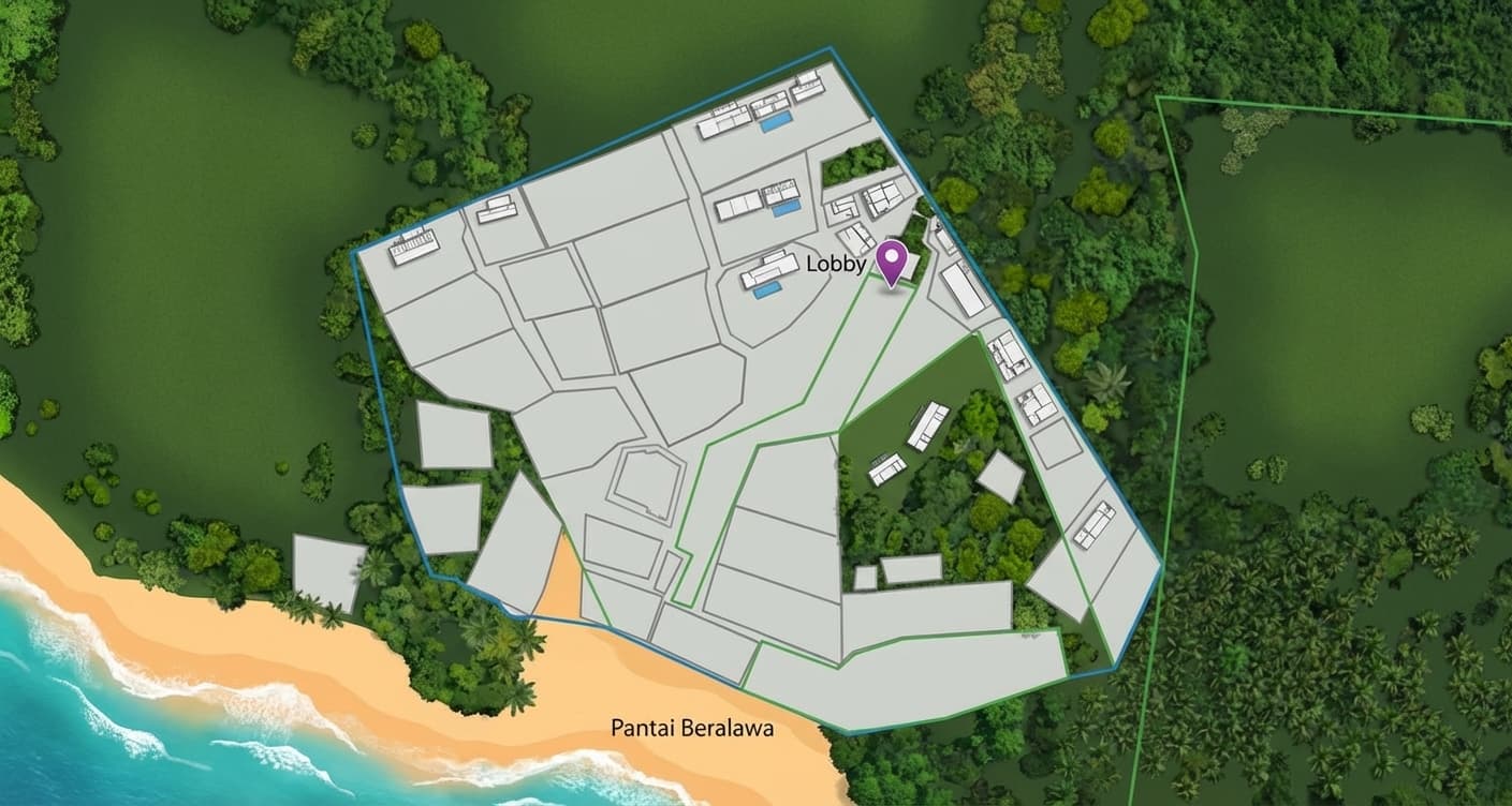 Candela property layout — aerial overview of all 20 villas and zones